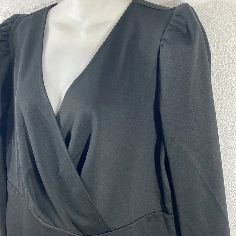 Eloquii black faux wrap puff shoulder sleeve jersey dress 14 QQ12